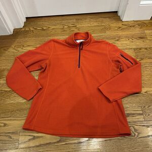 Orvis Trout Bum Orange 1/4 Zip Pullover Waffle Grid Fleece Men's Size Large